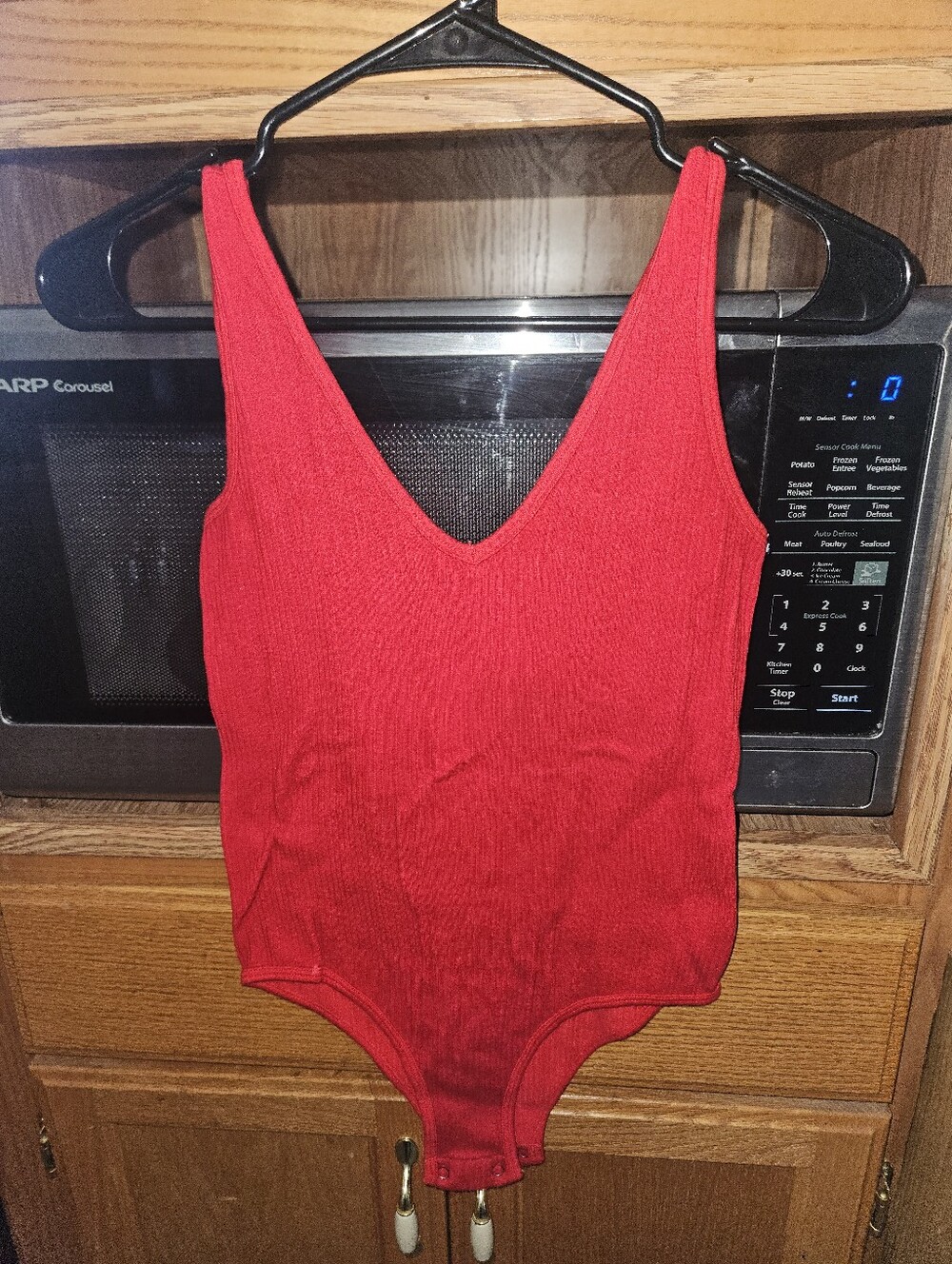 Red V-Neck Women's Bodysuit